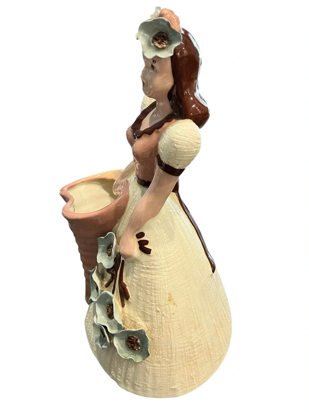Hedi Schoop Pottery Vase Lady With Blue Flowers